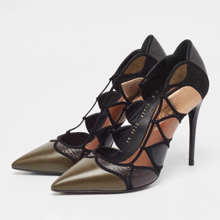 Pre Owned Salvatore Ferragamo Multicolor Leather and Suede Pointed Toe Pumps Size 38.5