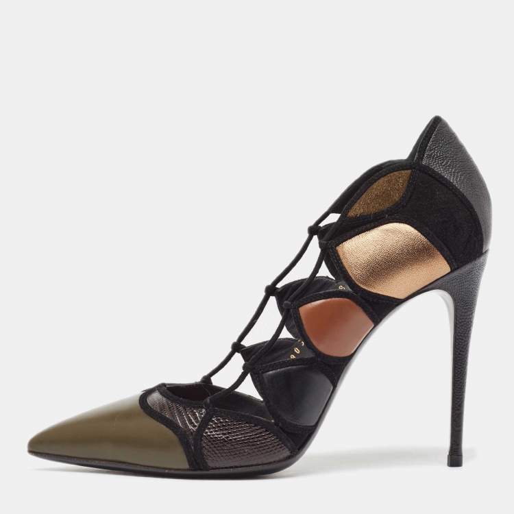 Pre Owned Salvatore Ferragamo Multicolor Leather and Suede Pointed Toe Pumps Size 38.5