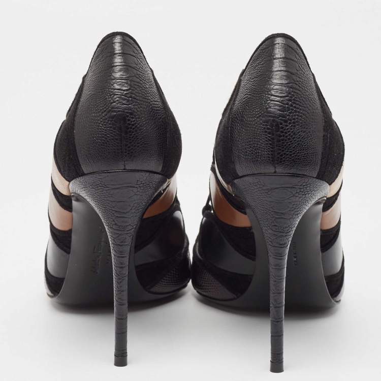 Pre Owned Salvatore Ferragamo Multicolor Leather and Suede Pointed Toe Pumps Size 38.5