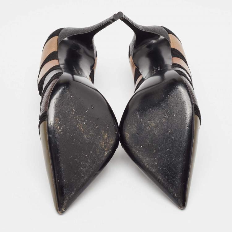 Pre Owned Salvatore Ferragamo Multicolor Leather and Suede Pointed Toe Pumps Size 38.5