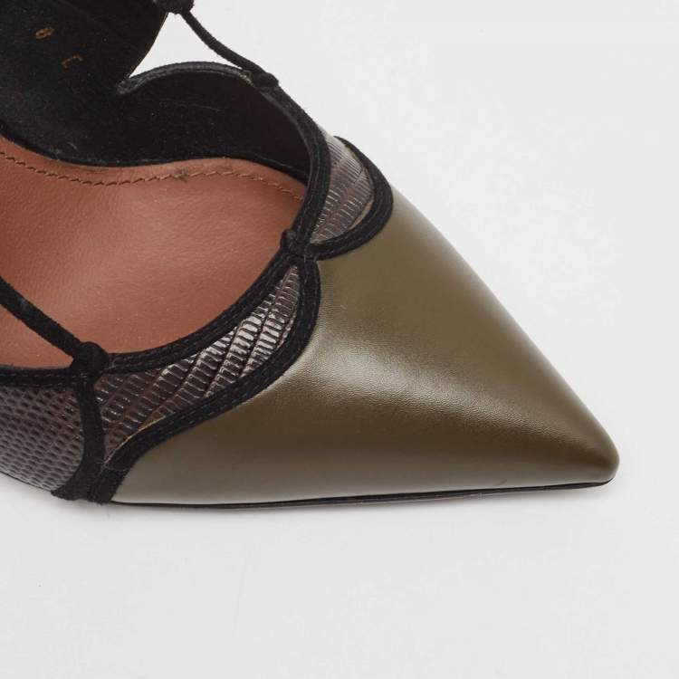 Pre Owned Salvatore Ferragamo Multicolor Leather and Suede Pointed Toe Pumps Size 38.5