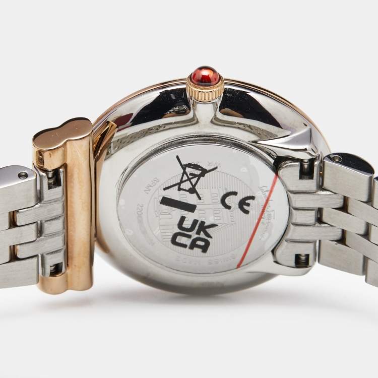 Pre Owned Salvatore Ferragamo White Two-Tone Stainless Steel Gancini SFMV00422 Women's Wristwatch 28 mm
