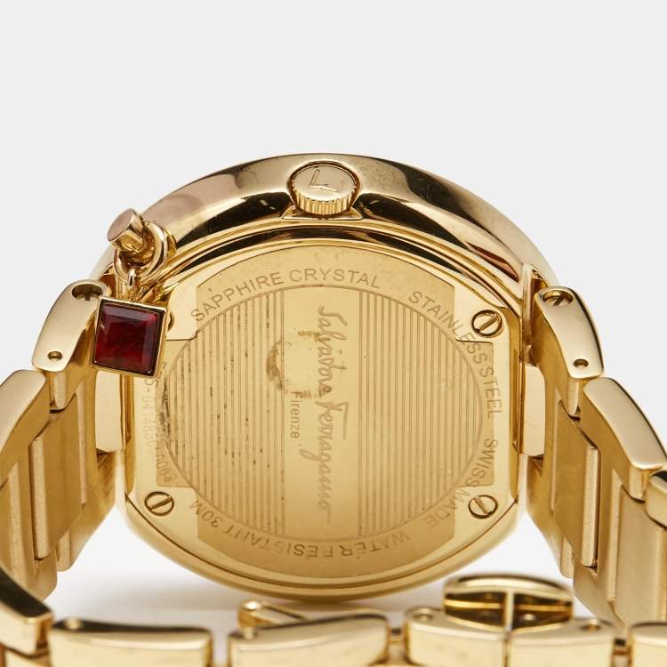 Pre Owned Salvatore Ferragamo White Rose Gold Plated Stainless Steel Gancino FF5020013 Women's Wristwatch 36 mm