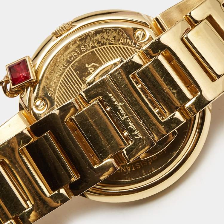 Pre Owned Salvatore Ferragamo White Rose Gold Plated Stainless Steel Gancino FF5020013 Women's Wristwatch 36 mm