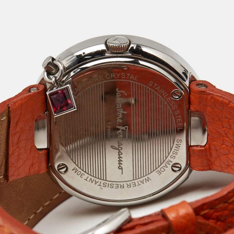 Pre Owned Salvatore Ferragamo Gancino Sparkling F64 Silver White Dial Stainless Steel Leather Women's Wristwatch 36.5 mm