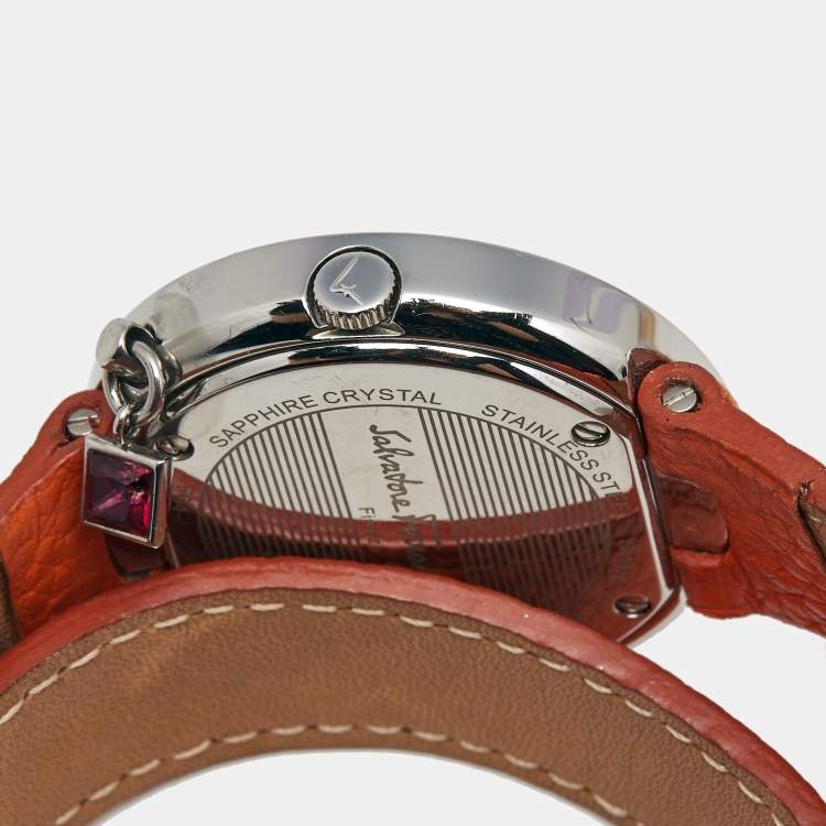 Pre Owned Salvatore Ferragamo Gancino Sparkling F64 Silver White Dial Stainless Steel Leather Women's Wristwatch 36.5 mm