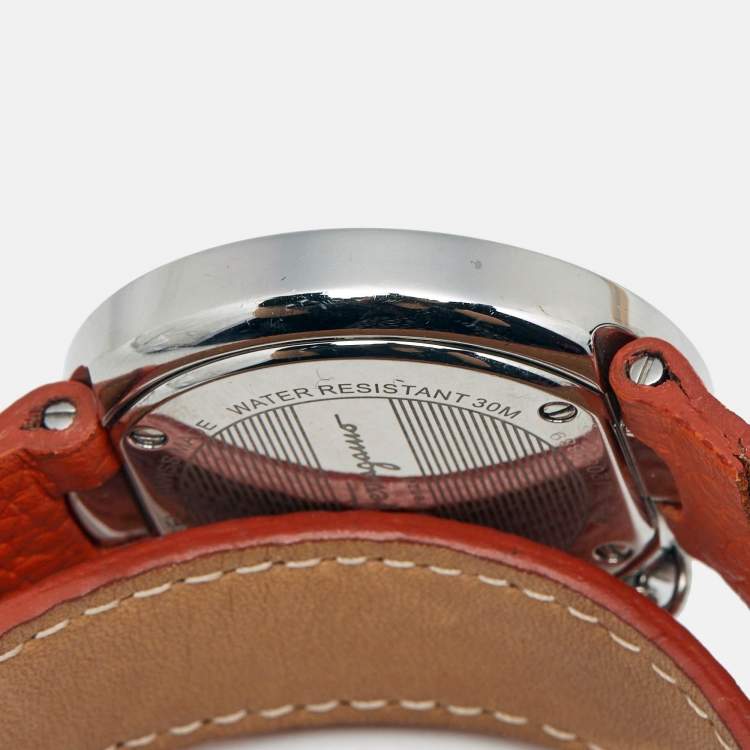 Pre Owned Salvatore Ferragamo Gancino Sparkling F64 Silver White Dial Stainless Steel Leather Women's Wristwatch 36.5 mm