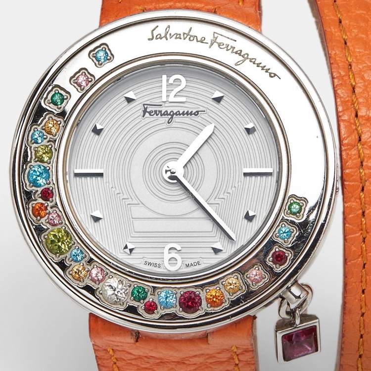 Salvatore Ferragamo Gancino Sparkling F64 Silver White Dial