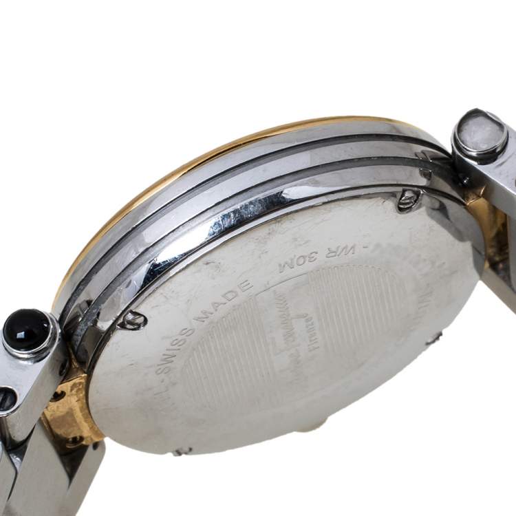 Pre Owned Salvatore Ferragamo Mother of Pearl Two-Tone Stainless Steel Idillio F76 Women's Wristwatch 34 mm