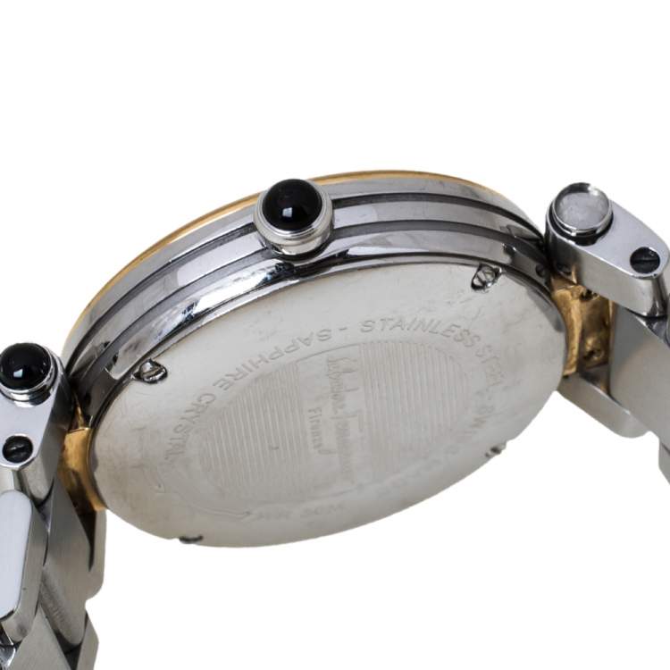 Pre Owned Salvatore Ferragamo Mother of Pearl Two-Tone Stainless Steel Idillio F76 Women's Wristwatch 34 mm