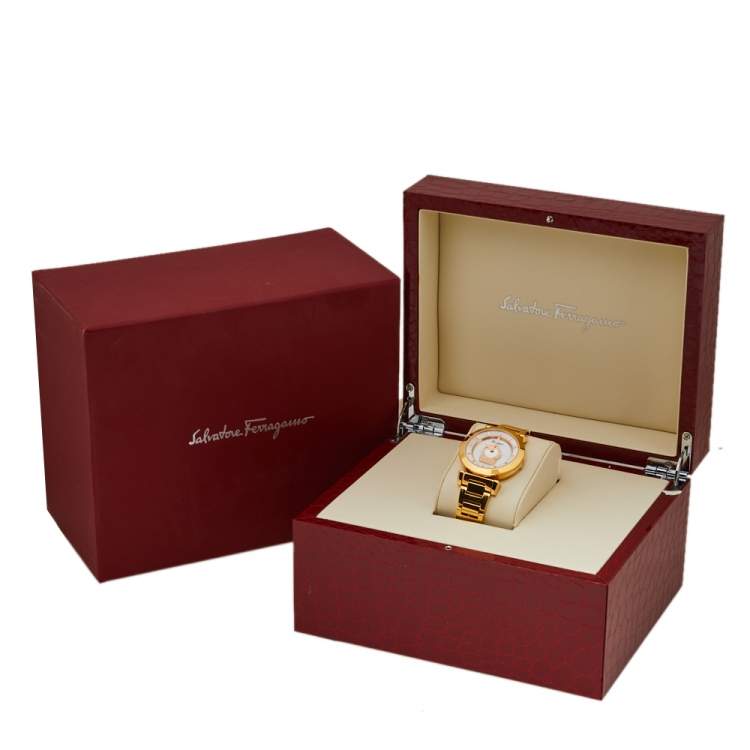 Pre Owned Salvatore Ferragamo Gold Tone Stainless Steel Minuetto Women's Wristwatch 37mm