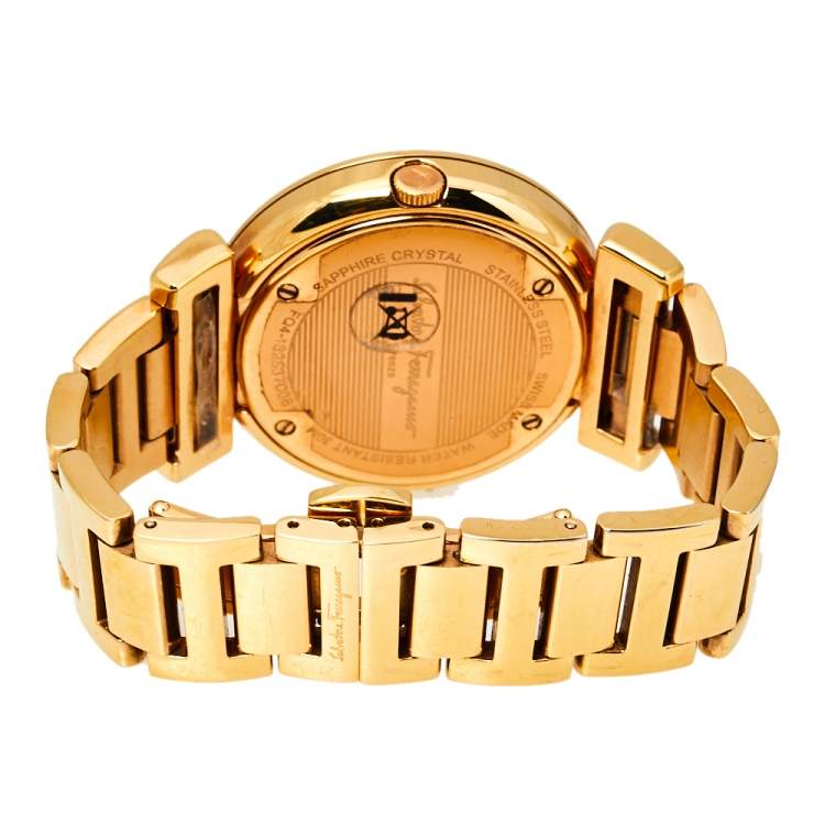 Pre Owned Salvatore Ferragamo Gold Tone Stainless Steel Minuetto Women's Wristwatch 37mm