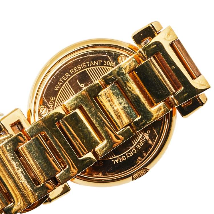 Pre Owned Salvatore Ferragamo Gold Tone Stainless Steel Minuetto Women's Wristwatch 37mm