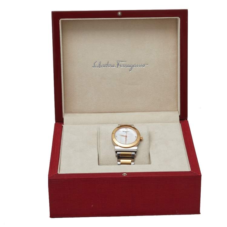 Pre Owned Salvatore Ferragamo Mother Of Pearl Two-Tone Stainless Steel Grande Maison FG2 Women's Wristwatch 33 mm