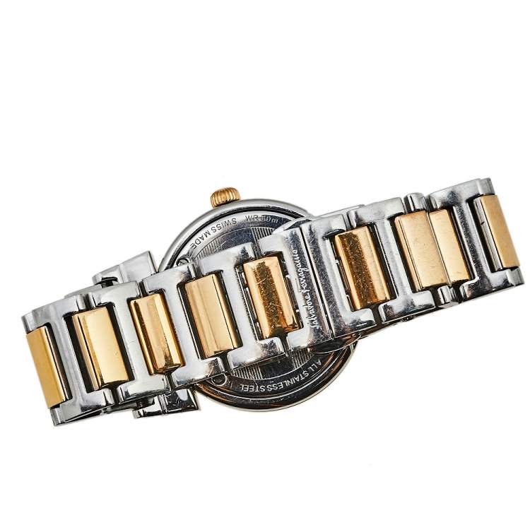 Pre Owned Salvatore Ferragamo Mother Of Pearl Two-Tone Stainless Steel Grande Maison FG2 Women's Wristwatch 33 mm
