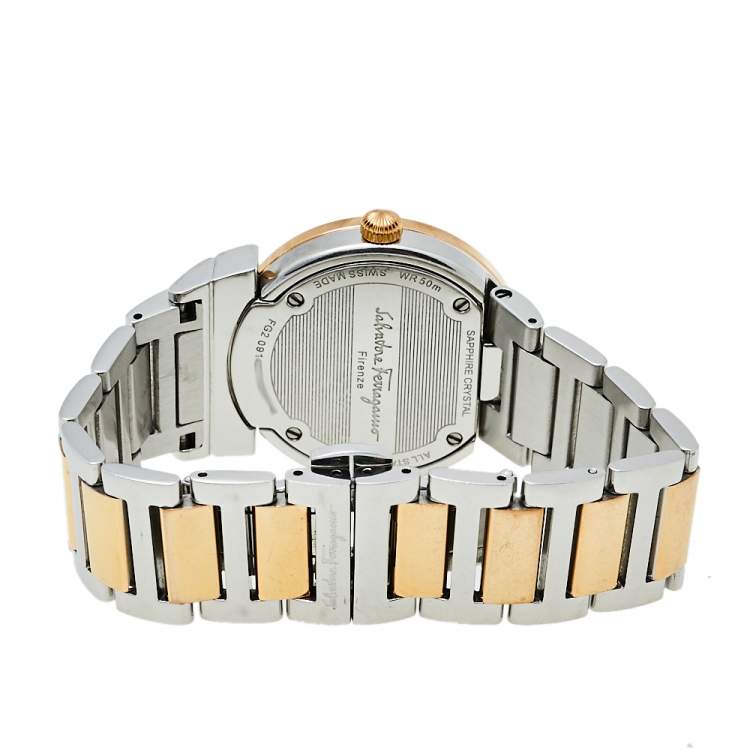Pre Owned Salvatore Ferragamo Mother Of Pearl Two-Tone Stainless Steel Grande Maison FG2 Women's Wristwatch 33 mm