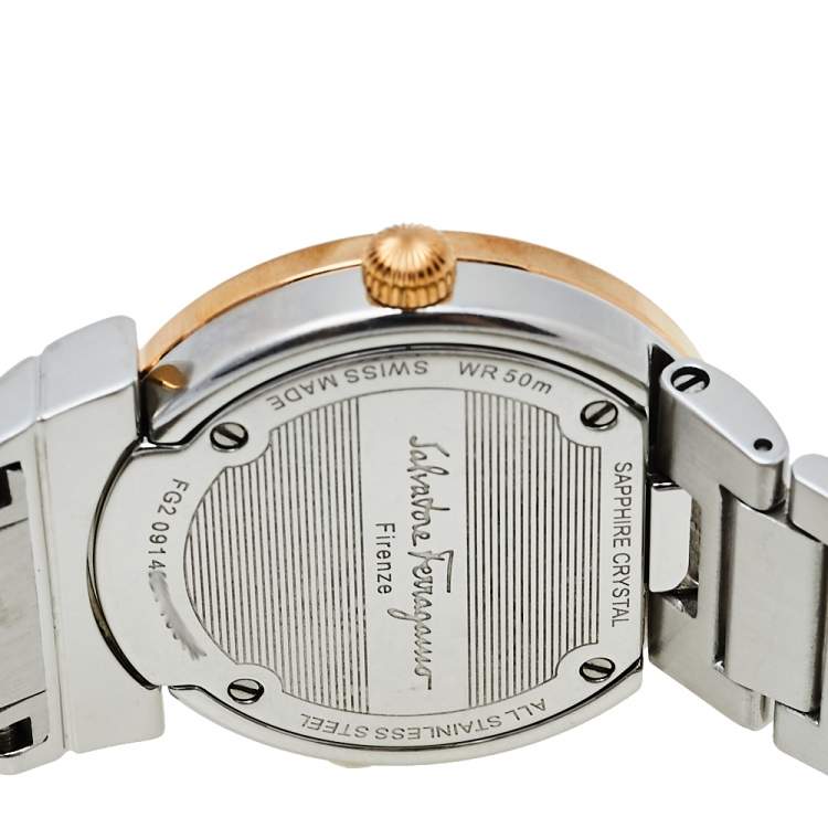 Pre Owned Salvatore Ferragamo Mother Of Pearl Two-Tone Stainless Steel Grande Maison FG2 Women's Wristwatch 33 mm