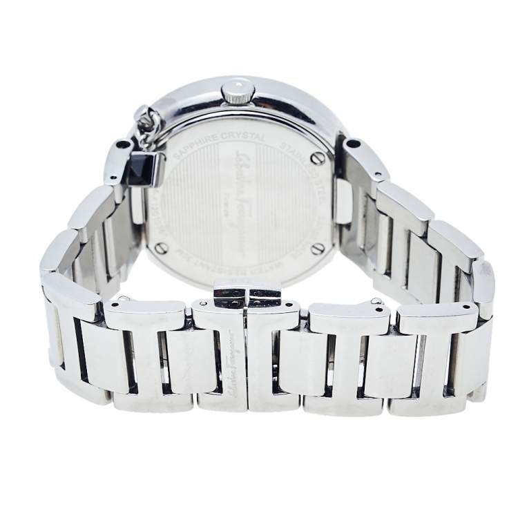Pre Owned Salvatore Ferragamo Black Stainless Steel Gancino Sparkling F64 Women's Wristwatch 36 mm