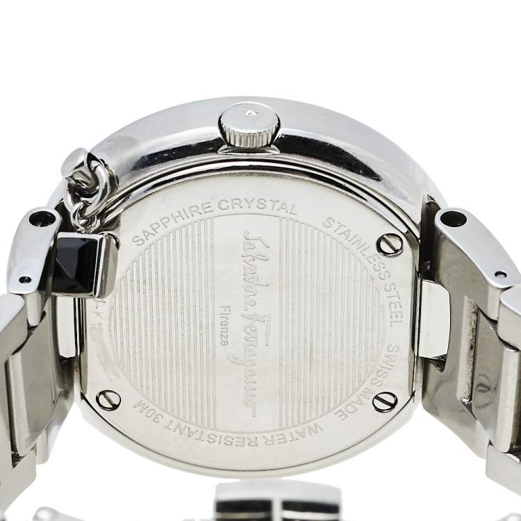 Pre Owned Salvatore Ferragamo Black Stainless Steel Gancino Sparkling F64 Women's Wristwatch 36 mm
