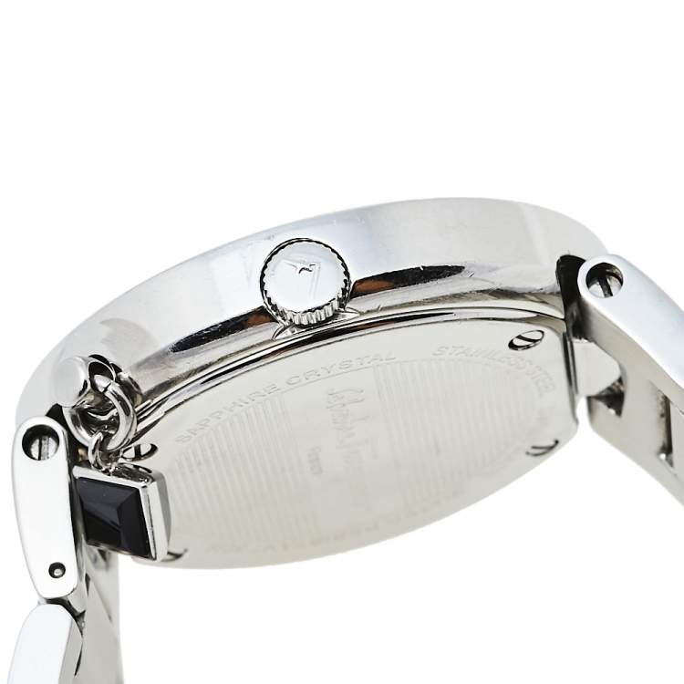 Pre Owned Salvatore Ferragamo Black Stainless Steel Gancino Sparkling F64 Women's Wristwatch 36 mm