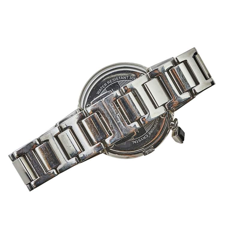 Pre Owned Salvatore Ferragamo Black Stainless Steel Gancino Sparkling F64 Women's Wristwatch 36 mm