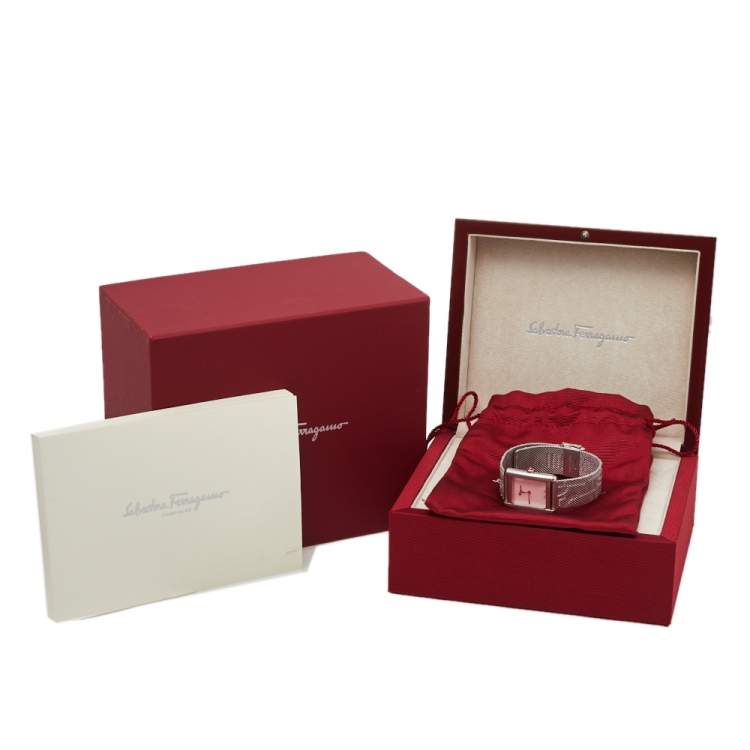 Pre Owned Salvatore Ferragamo Mother Of Pearl Stainless Steel Portrait SFDS00419 Women's Wristwatch 24 mm