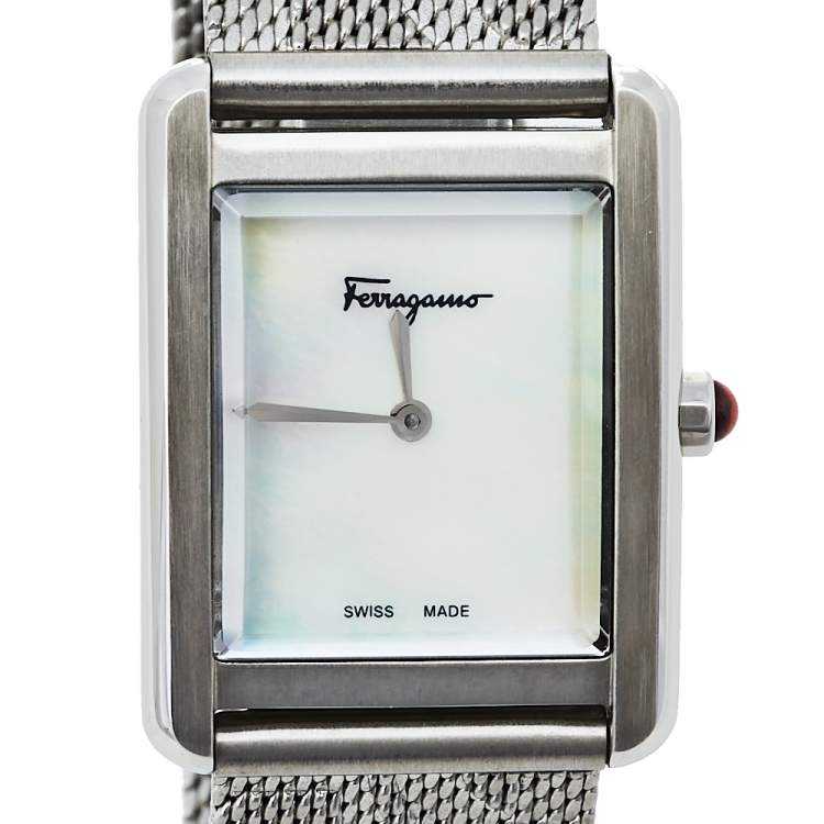 Pre Owned Salvatore Ferragamo Mother Of Pearl Stainless Steel Portrait SFDS00419 Women's Wristwatch 24 mm