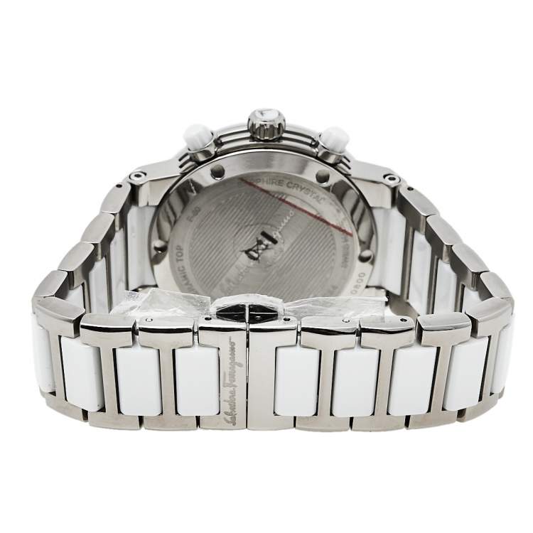 Pre Owned Salvatore Ferragamo White Ceramic And Titanium F-80 Women's Wristwatch 38 mm
