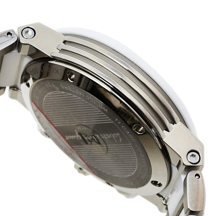 Pre Owned Salvatore Ferragamo White Ceramic And Titanium F-80 Women's Wristwatch 38 mm