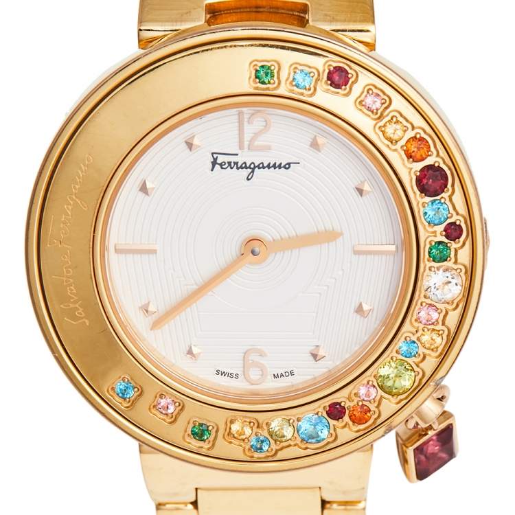 Pre Owned Salvatore Ferragamo White Gold Plated Stainless Steel Gancino FF5  FF5020013 Women's Wristwatch 36 mm