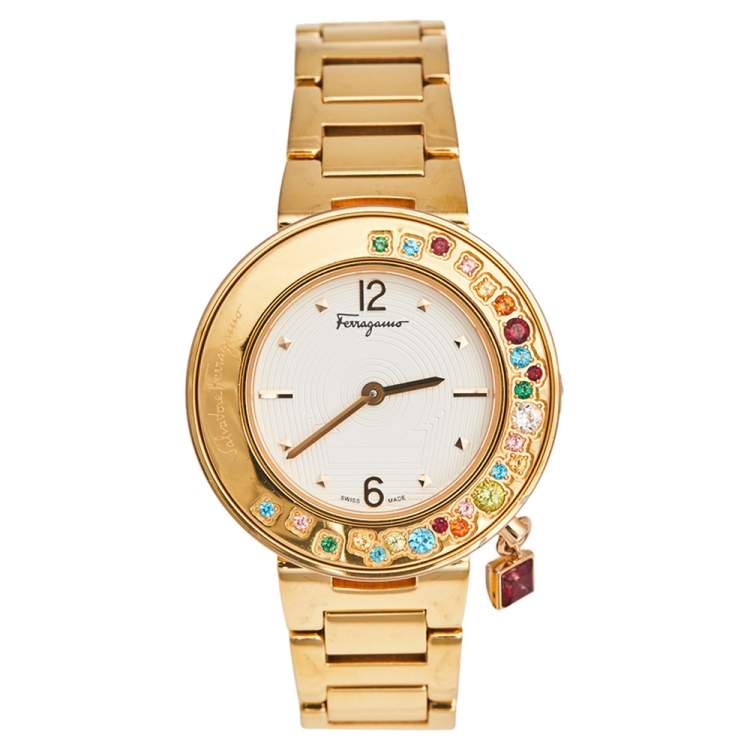 Pre Owned Salvatore Ferragamo White Gold Plated Stainless Steel Gancino FF5  FF5020013 Women's Wristwatch 36 mm