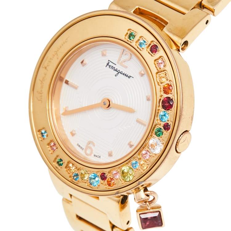 Pre Owned Salvatore Ferragamo White Gold Plated Stainless Steel Gancino FF5  FF5020013 Women's Wristwatch 36 mm