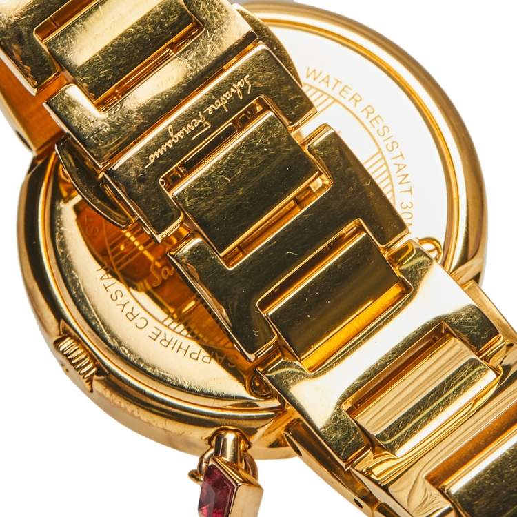 Pre Owned Salvatore Ferragamo White Gold Plated Stainless Steel Gancino FF5  FF5020013 Women's Wristwatch 36 mm