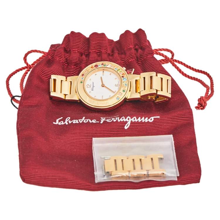 Pre Owned Salvatore Ferragamo White Gold Plated Stainless Steel Gancino FF5  FF5020013 Women's Wristwatch 36 mm