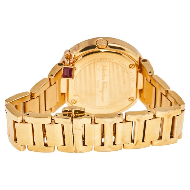 Pre Owned Salvatore Ferragamo White Gold Plated Stainless Steel Gancino FF5  FF5020013 Women's Wristwatch 36 mm