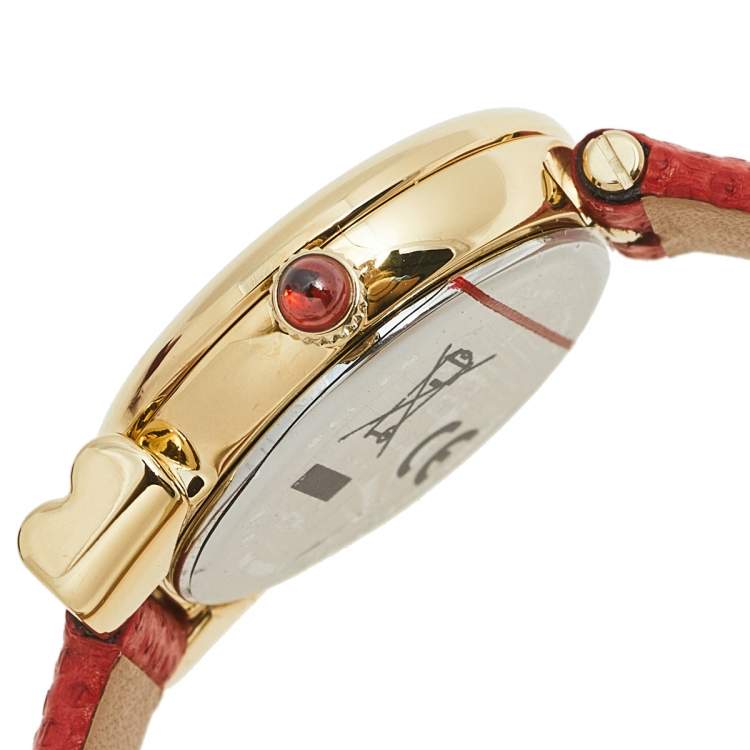 Pre Owned Salvatore Ferragamo Mother of Pearl Gold Plated Stainless Leather Gancino SFIK00219 Women's Wristwatch 22 mm