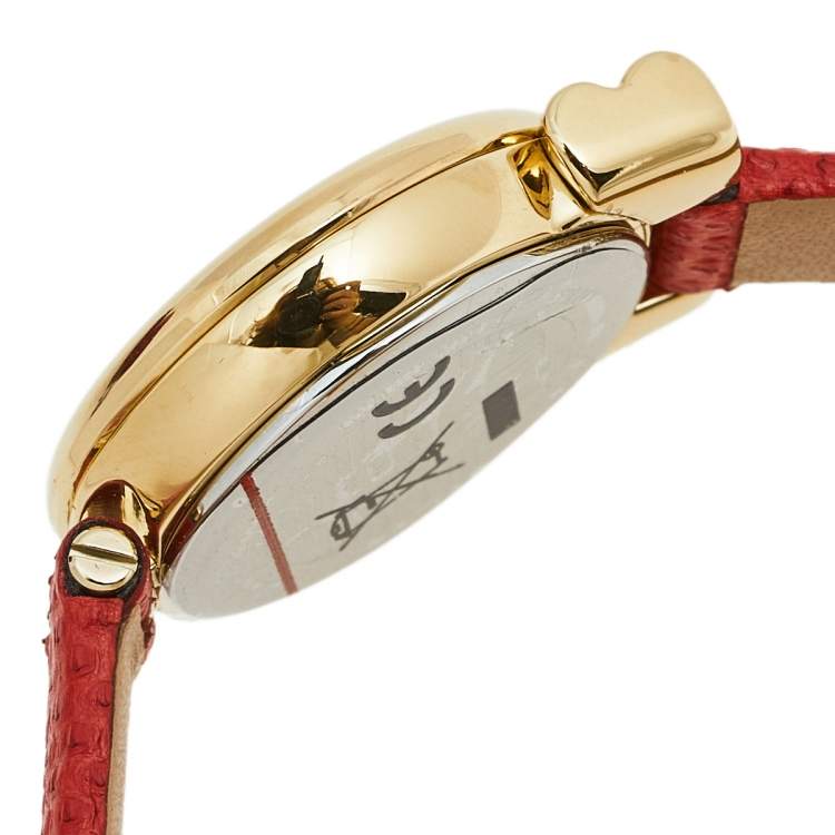 Pre Owned Salvatore Ferragamo Mother of Pearl Gold Plated Stainless Leather Gancino SFIK00219 Women's Wristwatch 22 mm