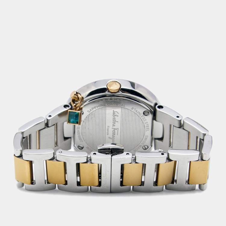 Pre Owned Salvatore Ferragamo Cream Two Tone Stainless Steel Gancino FF5 Women's Wristwatch 36 mm