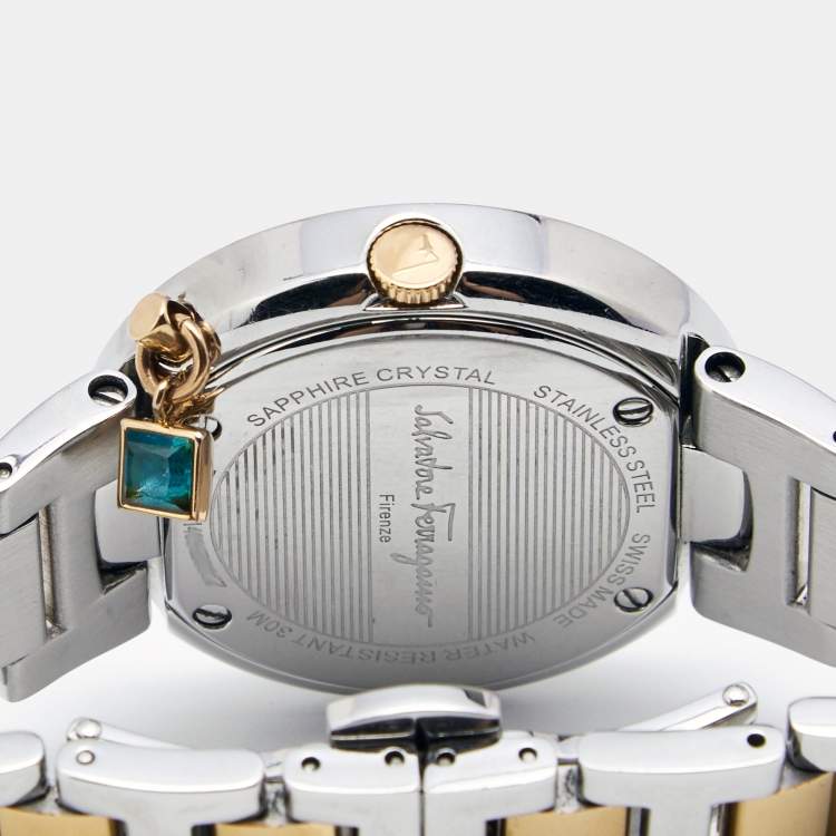 Pre Owned Salvatore Ferragamo Cream Two Tone Stainless Steel Gancino FF5 Women's Wristwatch 36 mm