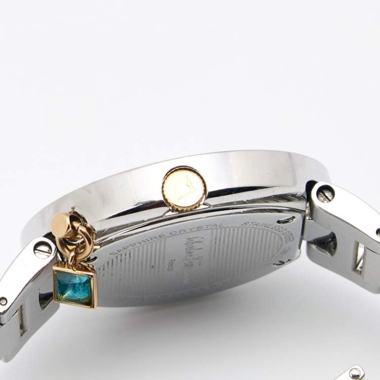 Pre Owned Salvatore Ferragamo Cream Two Tone Stainless Steel Gancino FF5 Women's Wristwatch 36 mm