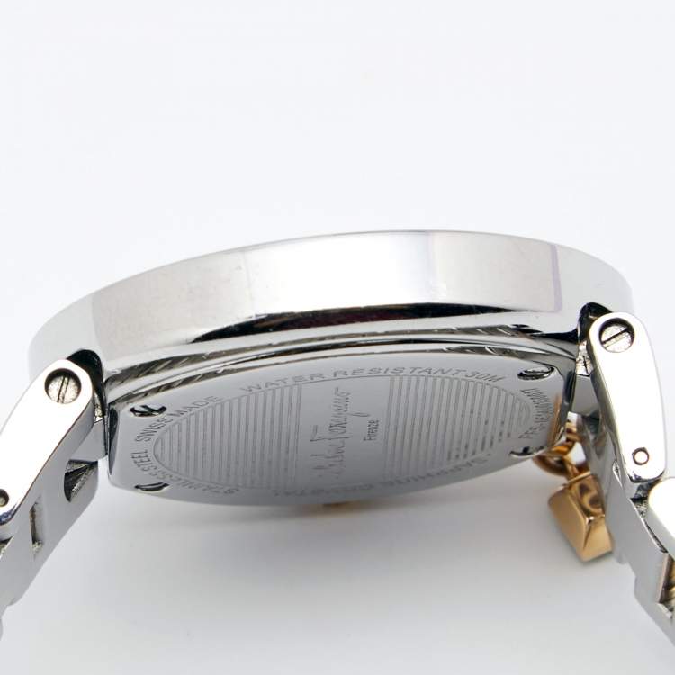 Pre Owned Salvatore Ferragamo Cream Two Tone Stainless Steel Gancino FF5 Women's Wristwatch 36 mm