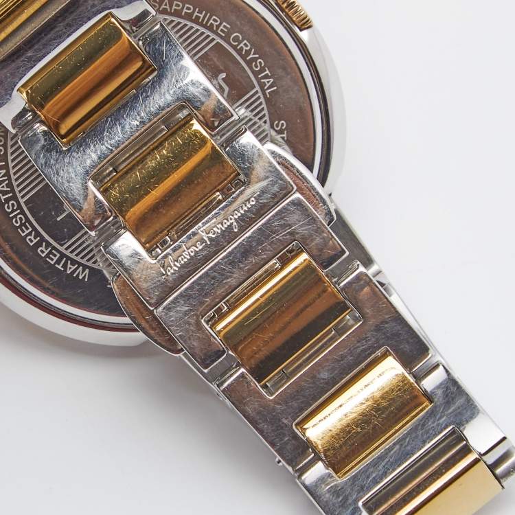 Pre Owned Salvatore Ferragamo Cream Two Tone Stainless Steel Gancino FF5 Women's Wristwatch 36 mm