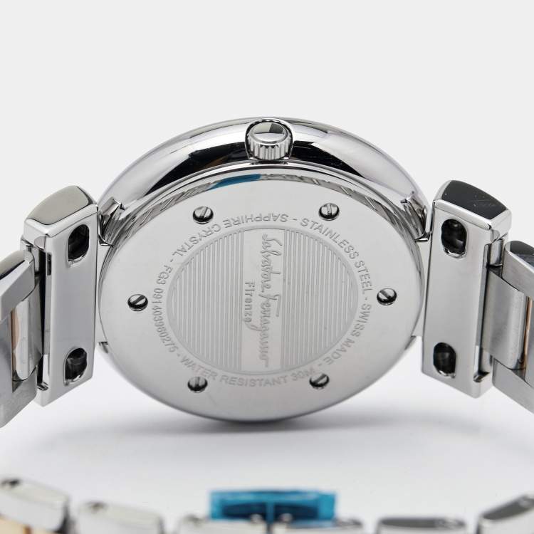 Pre Owned Salvatore Ferragamo Mother Pearl Two-Tone Stainless Steel Gancino FG3060014 Women's Wristwatch 39 mm