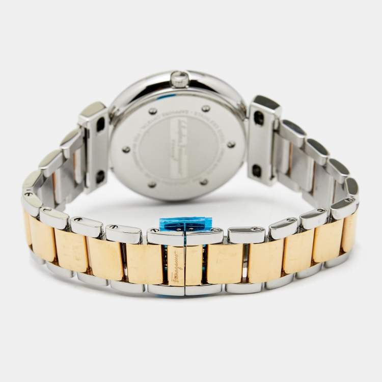 Pre Owned Salvatore Ferragamo Mother Pearl Two-Tone Stainless Steel Gancino FG3060014 Women's Wristwatch 39 mm