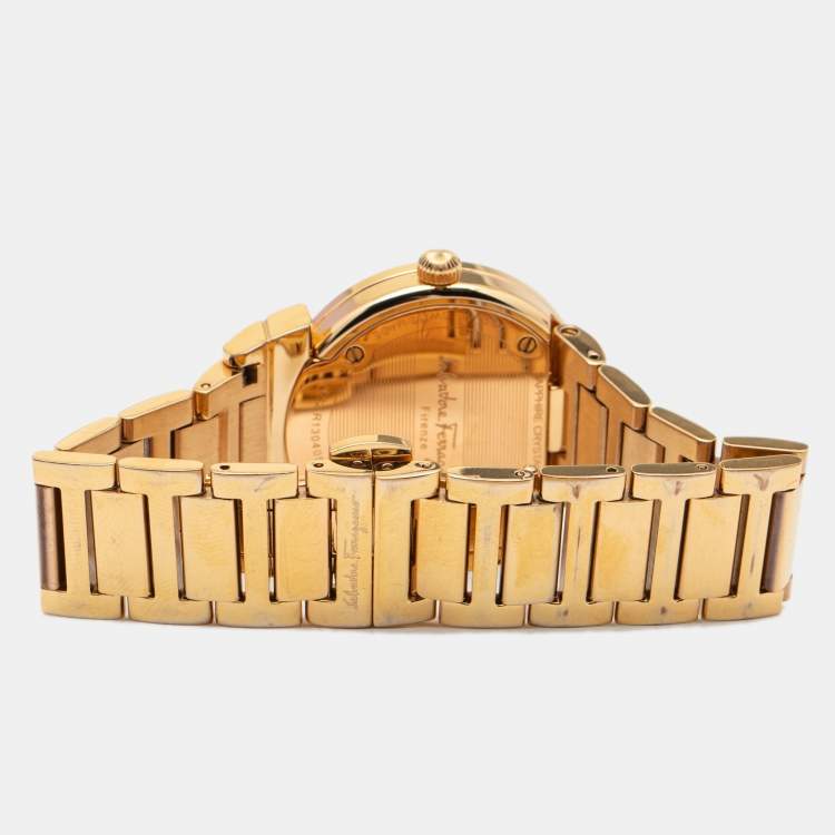 Pre Owned Salvatore Ferragamo Mother Of Pearl Gold Plated Stainless Steel Grande Maison FG2 Women's Wristwatch 33 mm
