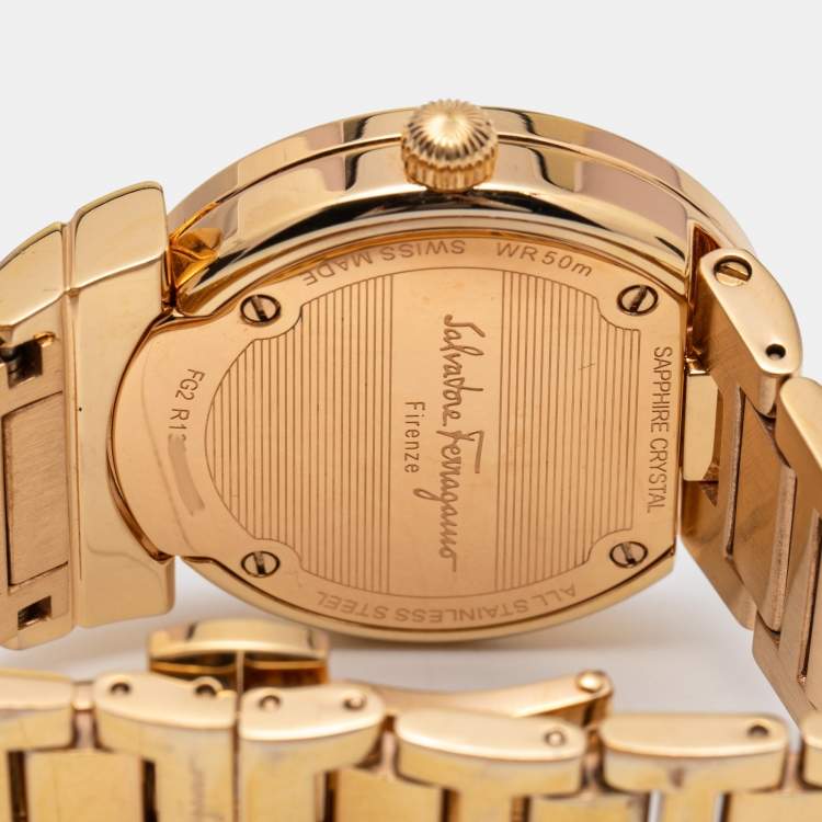 Pre Owned Salvatore Ferragamo Mother Of Pearl Gold Plated Stainless Steel Grande Maison FG2 Women's Wristwatch 33 mm