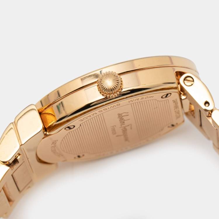 Pre Owned Salvatore Ferragamo Mother Of Pearl Gold Plated Stainless Steel Grande Maison FG2 Women's Wristwatch 33 mm