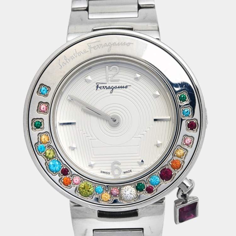 Pre Owned Salvatore Ferragamo Silver Stainless Steel Gancino F64 Women's Wristwatch 36 mm