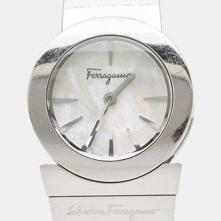 Pre Owned Salvatore Ferragamo Mother of Pearl Stainless Steel F70 Women's Wristwatch 24 mm