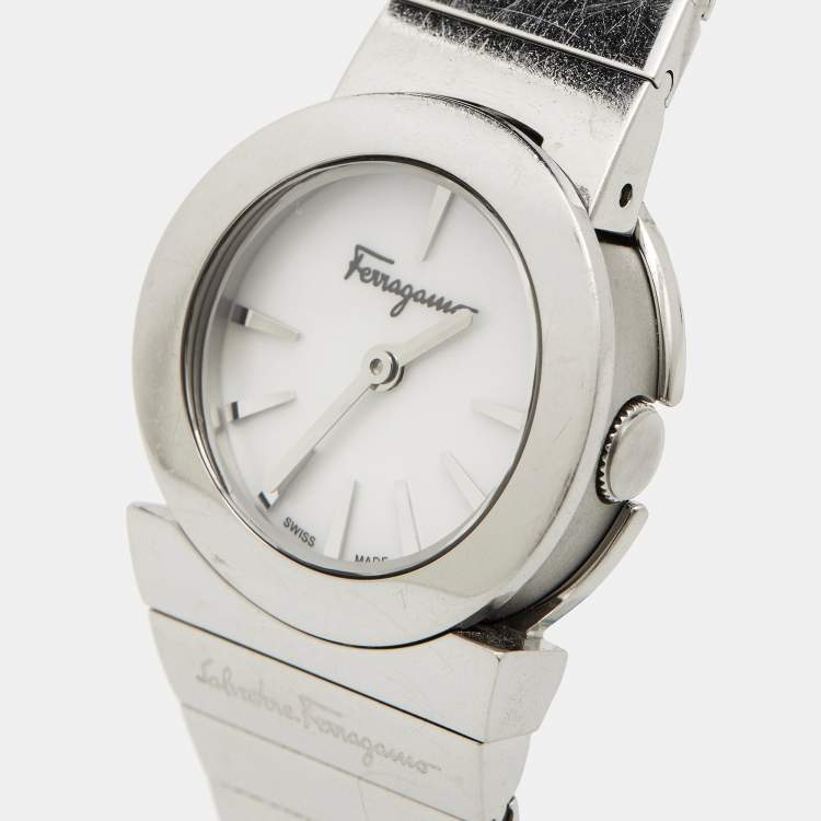 Pre Owned Salvatore Ferragamo Mother of Pearl Stainless Steel F70 Women's Wristwatch 24 mm